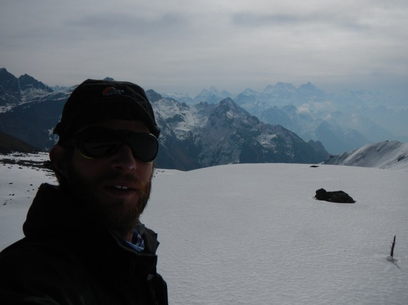 On the way to the first of three 5100+m passes as I cross the Lumbha Sumba Pass.  Kanchengjunga and other amazing peaks can be seen in the background.