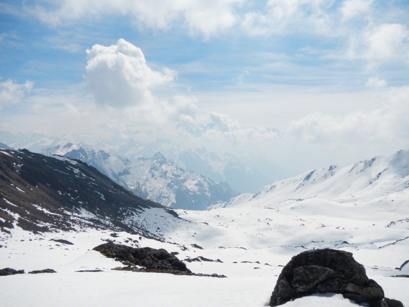 The view from the first 5100m pass on the way to the Lumbha Sumba Pass.  Looking north along the route I had just walked.  There was no one around for days in every direction.