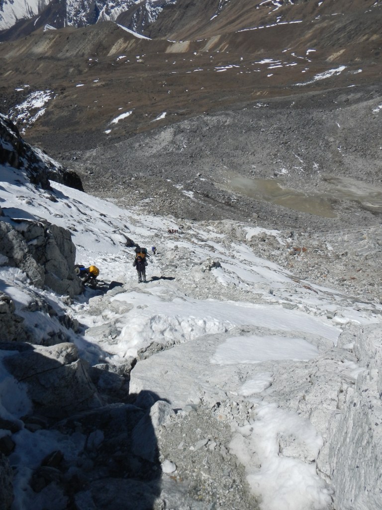 The view down from the Cho La Pass 5421m.